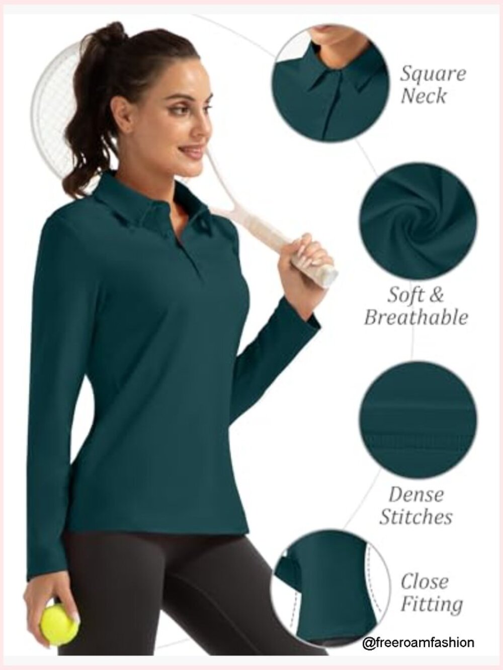 Buttoned Collar Long Sleeve Sports Polo Shirt - Picture 4 of 7